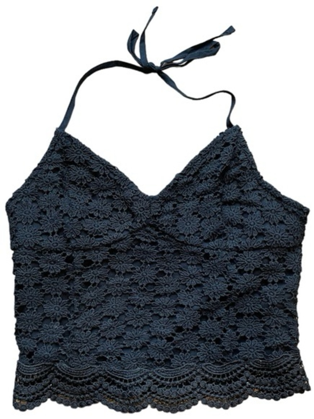 Hollister Black Floral Crochet Halter Summer Knit Top
